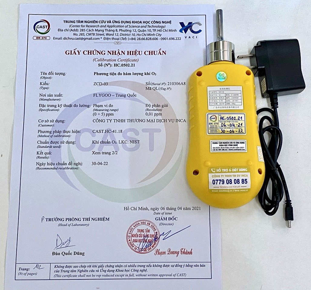 Hiệu chuẩn Thiết bị đo nồng độ Ozone trong không khí cầm tay DO-O3CT giải đo 0 - 100ppm số 210306A8 tại trung tâm nghiên cứu và ứng dụng công nghệ